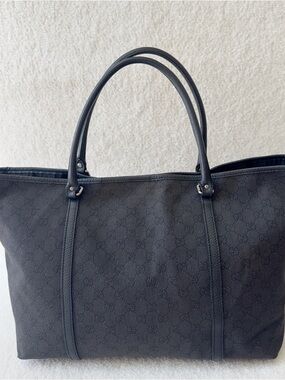 Blacks Gucci Tote Bag with Textured Monogram Exterior